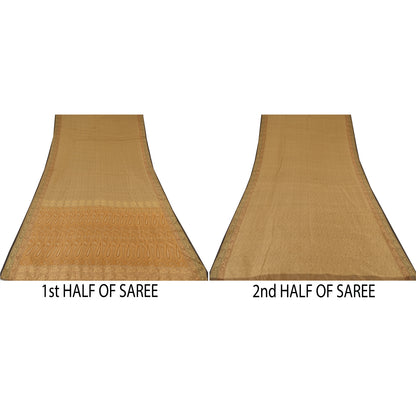 Sanskriti Vintage Indian Brown Sarees Pure Cotton Woven Premium Sari 5yd Fabric