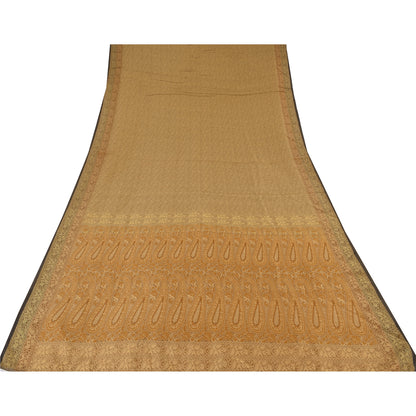 Sanskriti Vintage Indian Brown Sarees Pure Cotton Woven Premium Sari 5yd Fabric