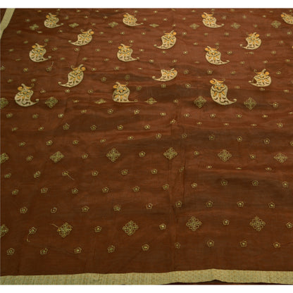 Sanskriti Vintage Indian Sari Art Silk Embroidered Brown Craft Fabric Sarees