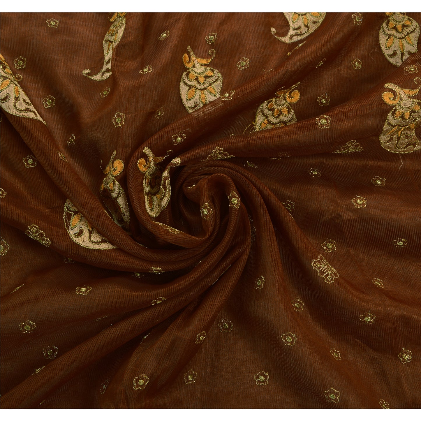 Sanskriti Vintage Indian Sari Art Silk Embroidered Brown Craft Fabric Sarees