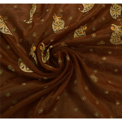 Sanskriti Vintage Indian Sari Art Silk Embroidered Brown Craft Fabric Sarees