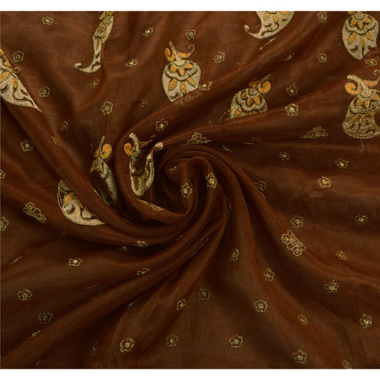 Sanskriti Vintage Indian Sari Art Silk Embroidered Brown Craft Fabric Sarees