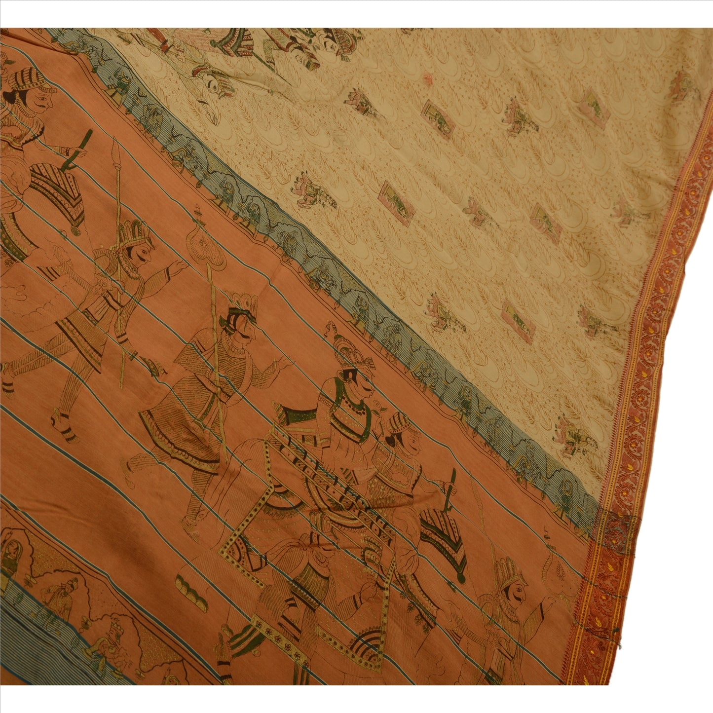 Sanskriti Vintage Sarees Blend Cotton Woven Painted Fabric Human Design Sari