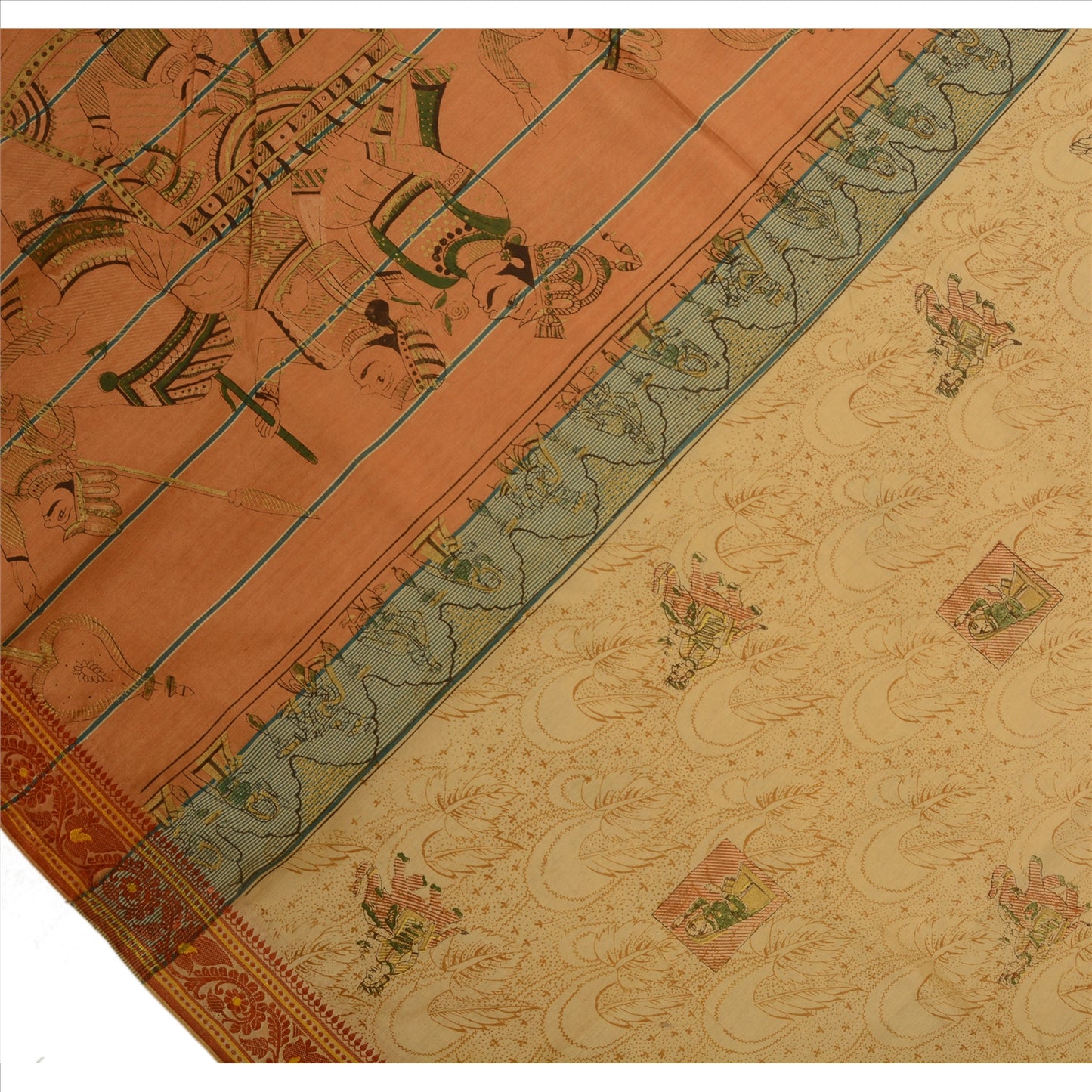 Sanskriti Vintage Sarees Blend Cotton Woven Painted Fabric Human Design Sari