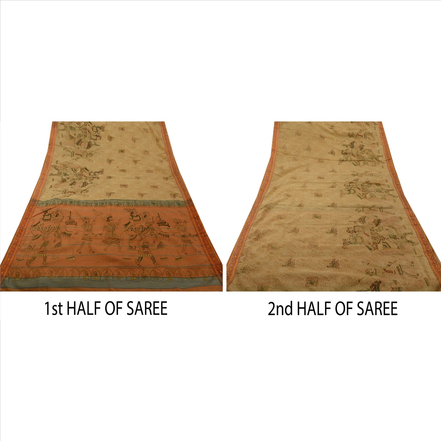 Sanskriti Vintage Sarees Blend Cotton Woven Painted Fabric Human Design Sari