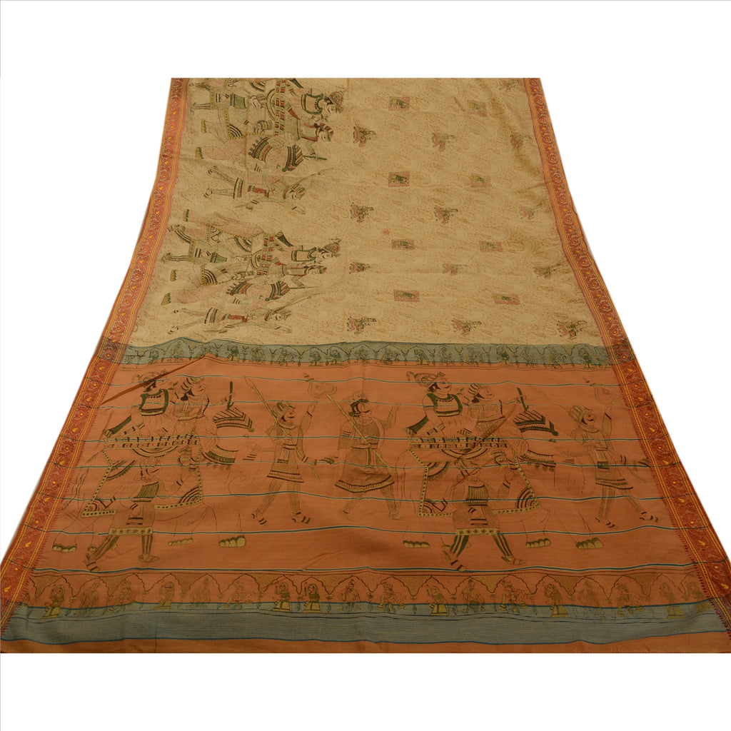 Sanskriti Vintage Sarees Blend Cotton Woven Painted Fabric Human Design Sari