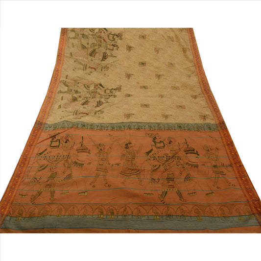 Sanskriti Vintage Sarees Blend Cotton Woven Painted Fabric Human Design Sari