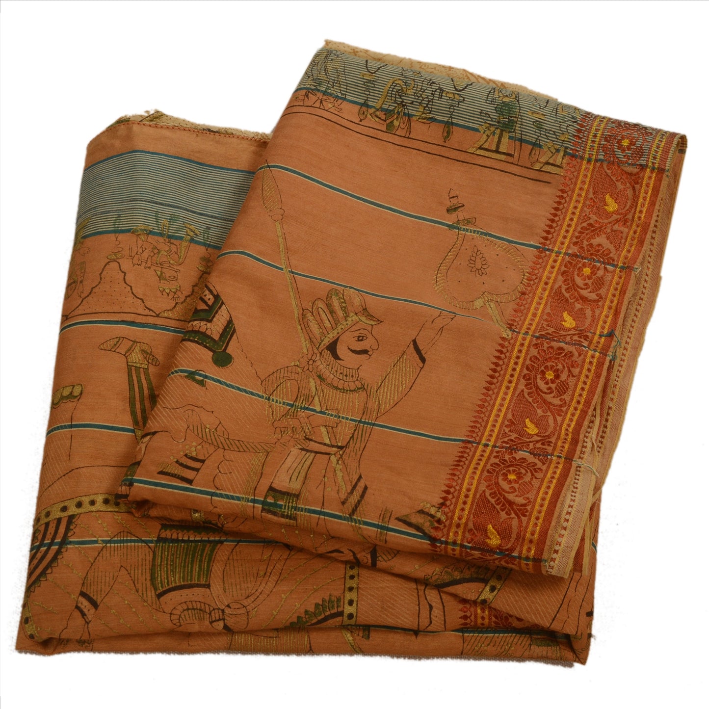Sanskriti Vintage Sarees Blend Cotton Woven Painted Fabric Human Design Sari