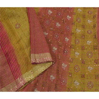Sanskriti Vintage Green Sarees Georgette Hand Beaded Woven Craft Fabric Sari