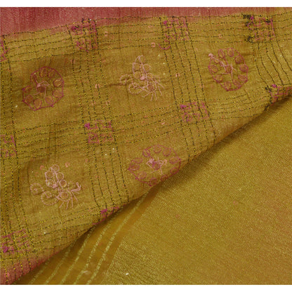 Sanskriti Vintage Green Sarees Georgette Hand Beaded Woven Craft Fabric Sari
