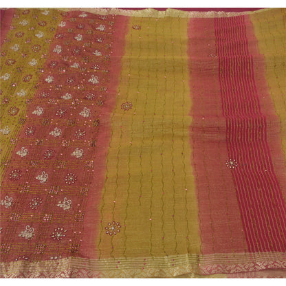 Sanskriti Vintage Green Sarees Georgette Hand Beaded Woven Craft Fabric Sari