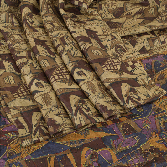 Sanskriti Vintage Multicolor Sarees Pure Silk Hand Beaded Craft Fabric 5 YD Sari