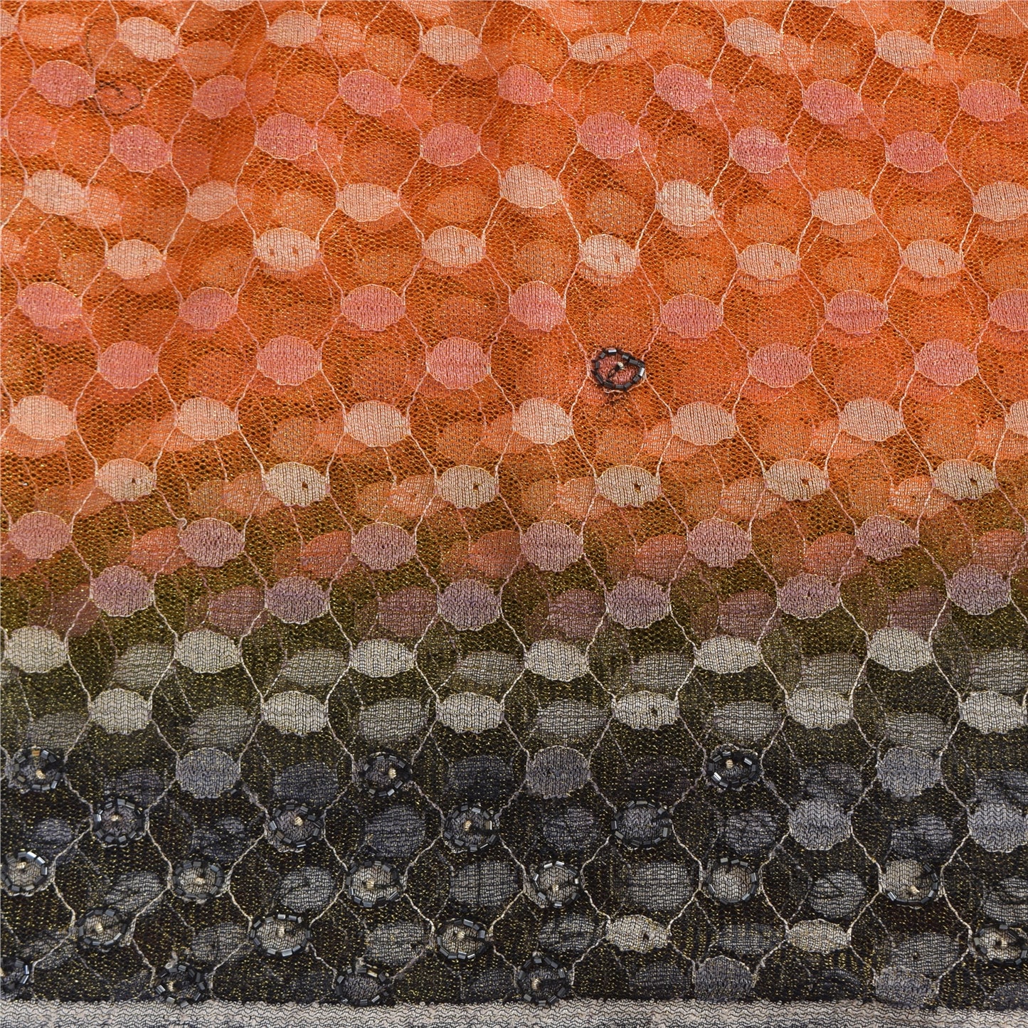 Sanskriti Vintage Orange/Gray Sarees Net Mesh Hand Beaded Sari 5yd Craft Fabric