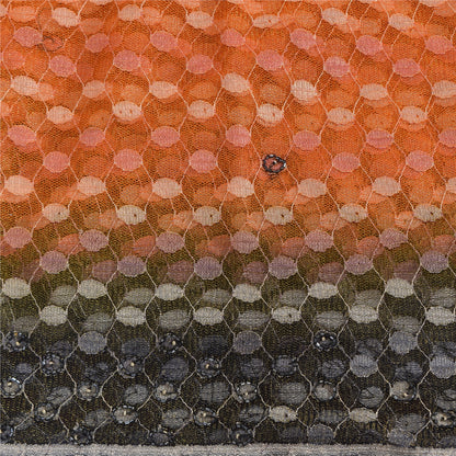 Sanskriti Vintage Orange/Gray Sarees Net Mesh Hand Beaded Sari 5yd Craft Fabric