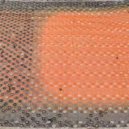 Sanskriti Vintage Orange/Gray Sarees Net Mesh Hand Beaded Sari 5yd Craft Fabric
