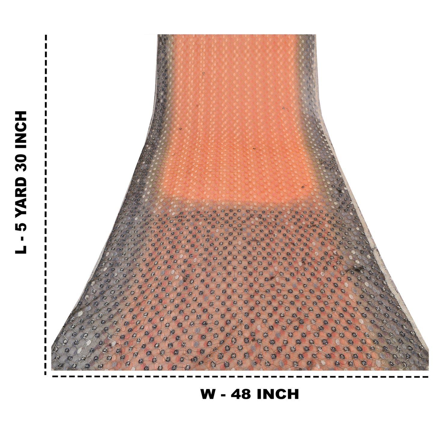 Sanskriti Vintage Orange/Gray Sarees Net Mesh Hand Beaded Sari 5yd Craft Fabric
