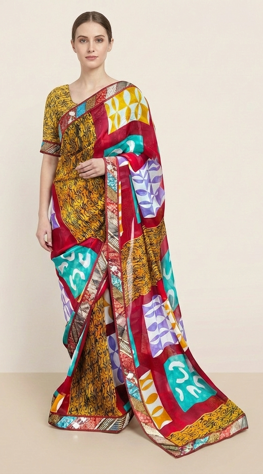 Sanskriti Vintage Saree Georgette Embroidered Sustainable Fabric Premium Ethnic Sari with Blouse Piece