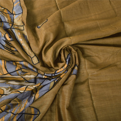 Sanskriti Vintage Brown Saree Blend Silk Embroidery Fabric Patch 5 YD Craft Sari