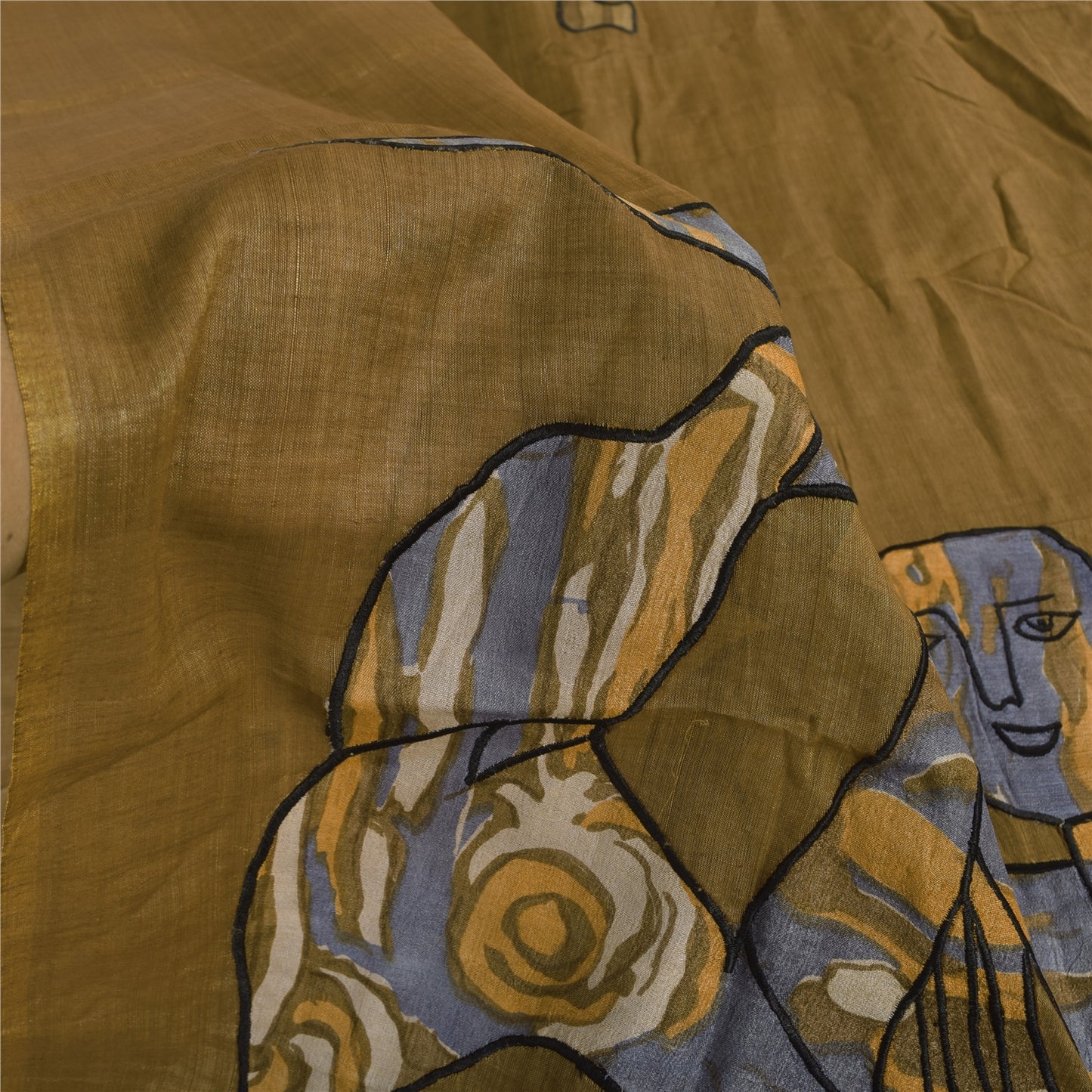 Sanskriti Vintage Brown Saree Blend Silk Embroidery Fabric Patch 5 YD Craft Sari