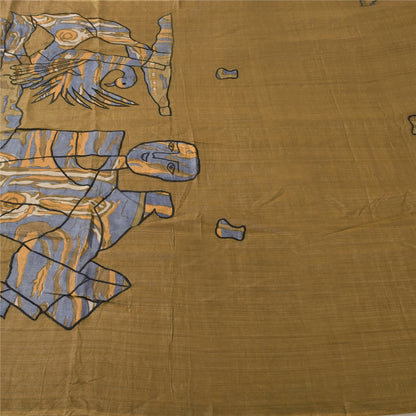 Sanskriti Vintage Brown Saree Blend Silk Embroidery Fabric Patch 5 YD Craft Sari