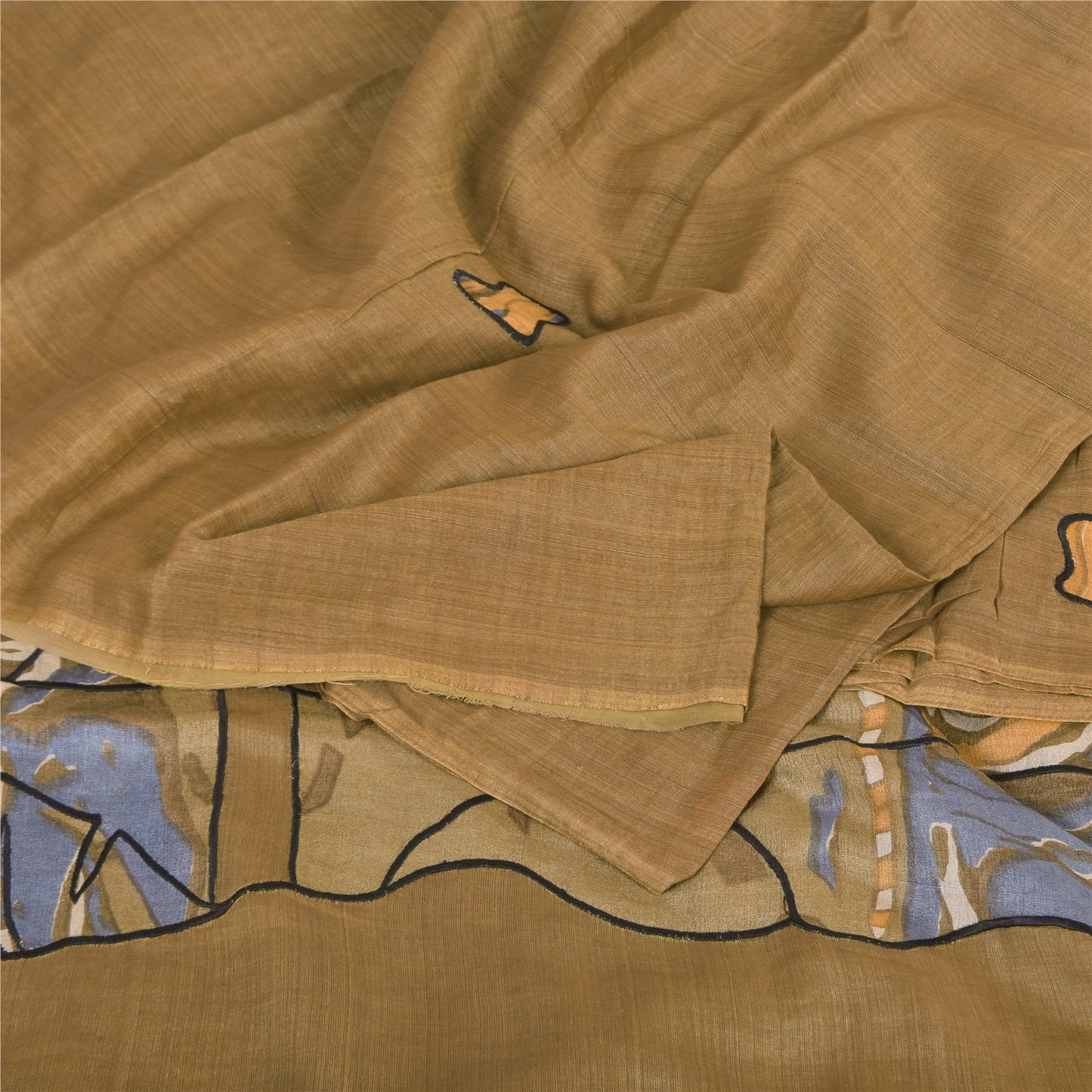 Sanskriti Vintage Brown Saree Blend Silk Embroidery Fabric Patch 5 YD Craft Sari