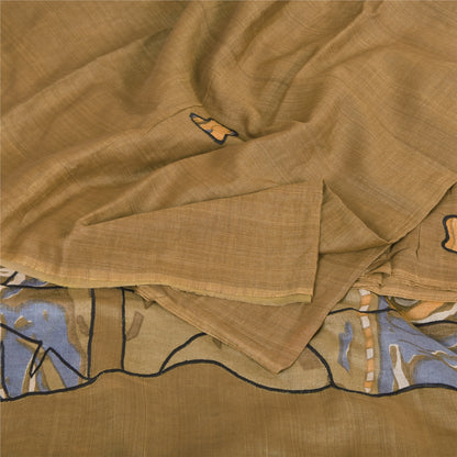 Sanskriti Vintage Brown Saree Blend Silk Embroidery Fabric Patch 5 YD Craft Sari