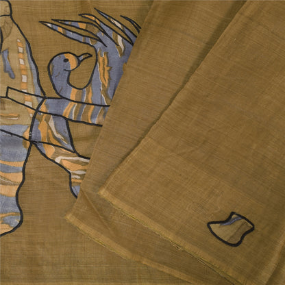 Sanskriti Vintage Brown Saree Blend Silk Embroidery Fabric Patch 5 YD Craft Sari