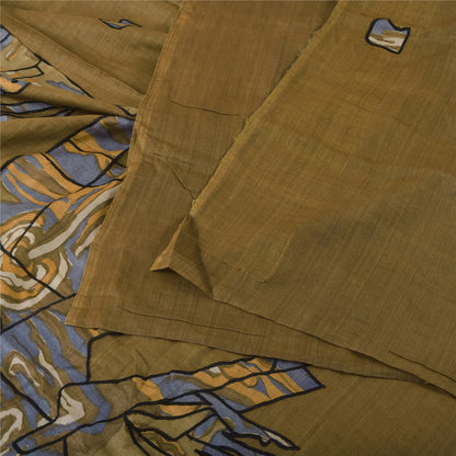 Sanskriti Vintage Brown Saree Blend Silk Embroidery Fabric Patch 5 YD Craft Sari