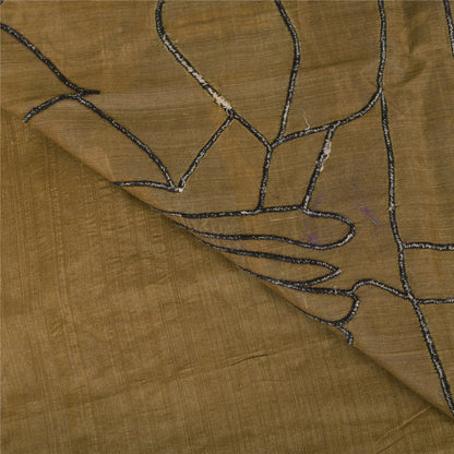 Sanskriti Vintage Brown Saree Blend Silk Embroidery Fabric Patch 5 YD Craft Sari
