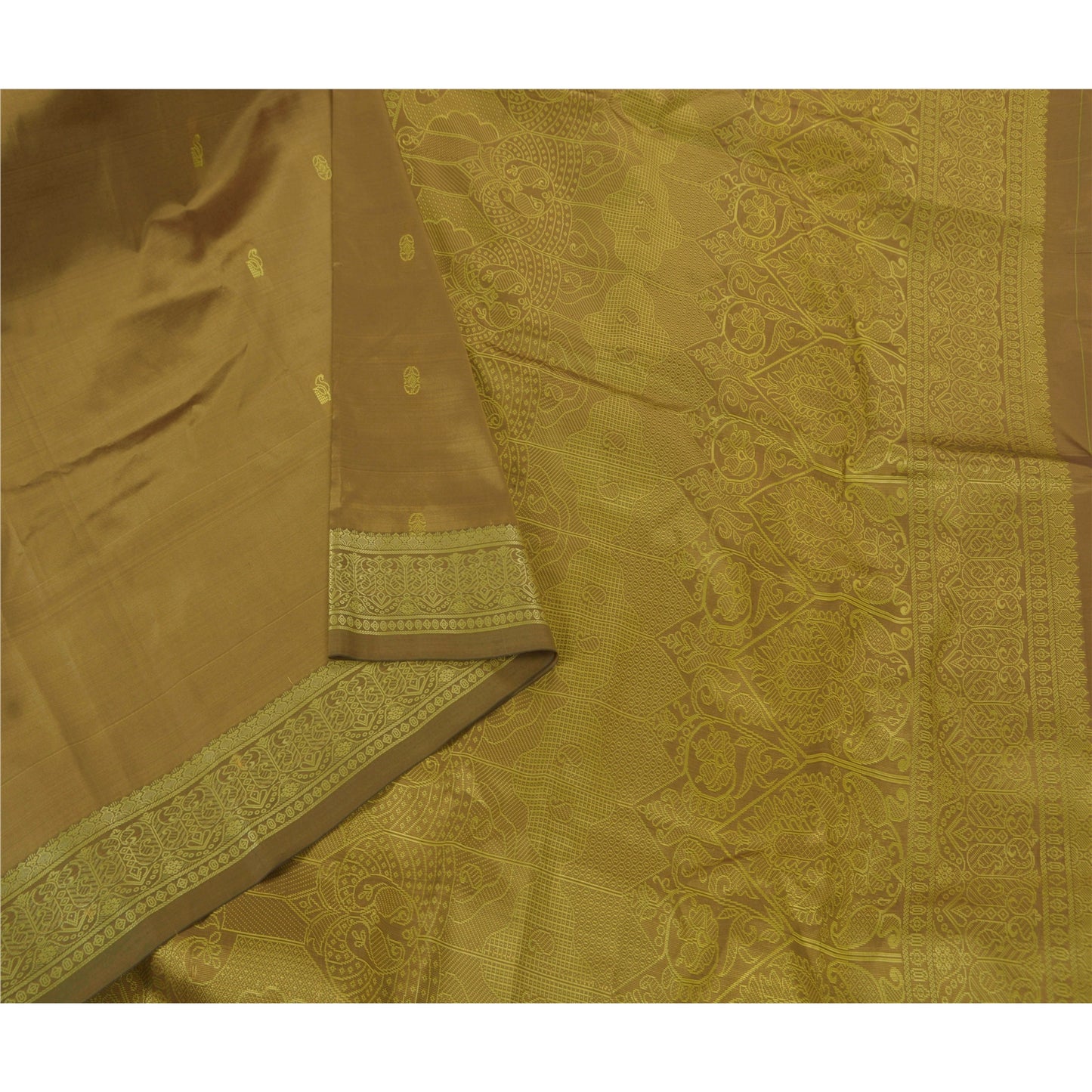 Sanskriti Vintage Green Sarees Art Silk Woven Premium Soft Fabric 5Yd Craft Sari