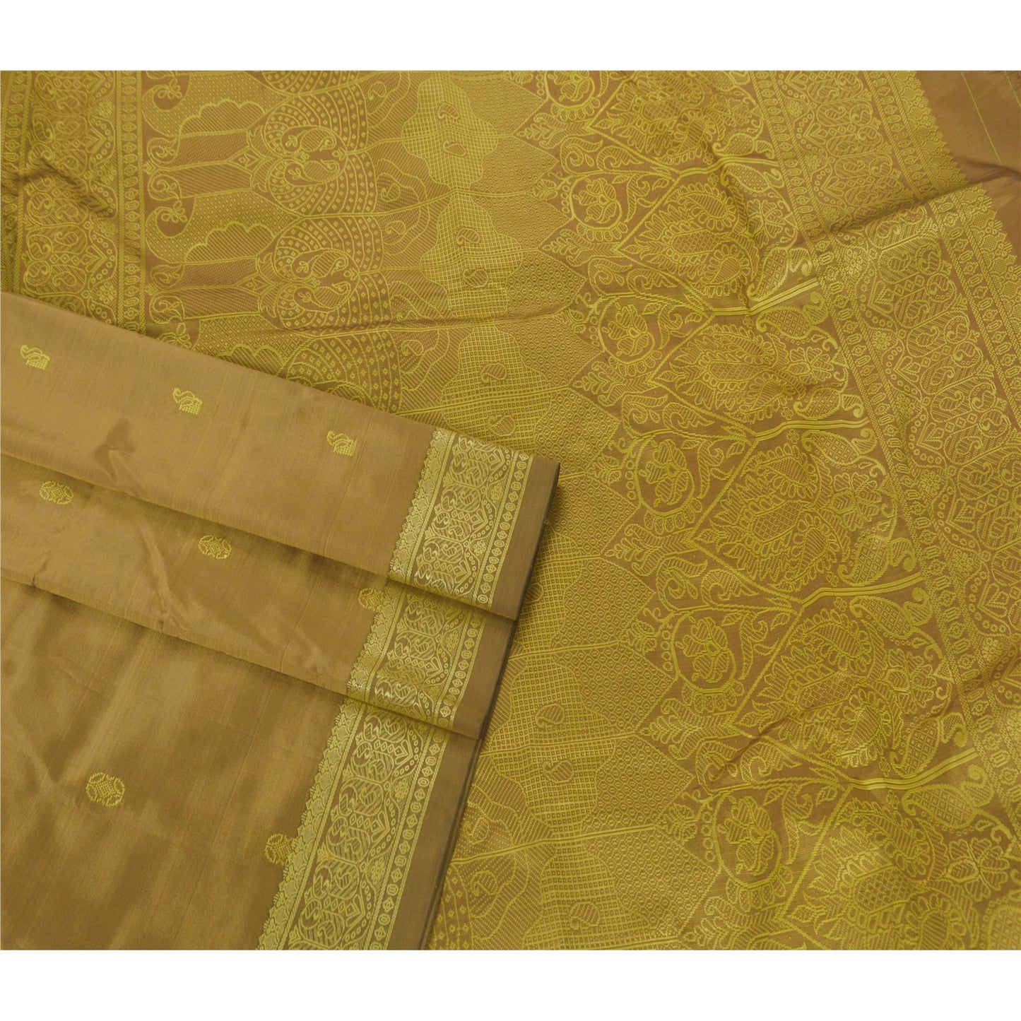 Sanskriti Vintage Green Sarees Art Silk Woven Premium Soft Fabric 5Yd Craft Sari