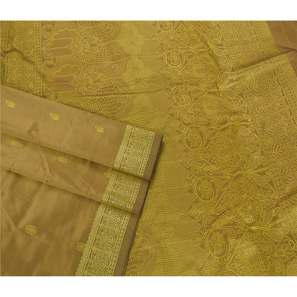 Sanskriti Vintage Green Sarees Art Silk Woven Premium Soft Fabric 5Yd Craft Sari