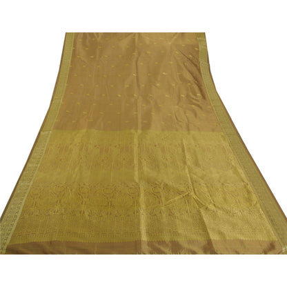 Sanskriti Vintage Green Sarees Art Silk Woven Premium Soft Fabric 5Yd Craft Sari