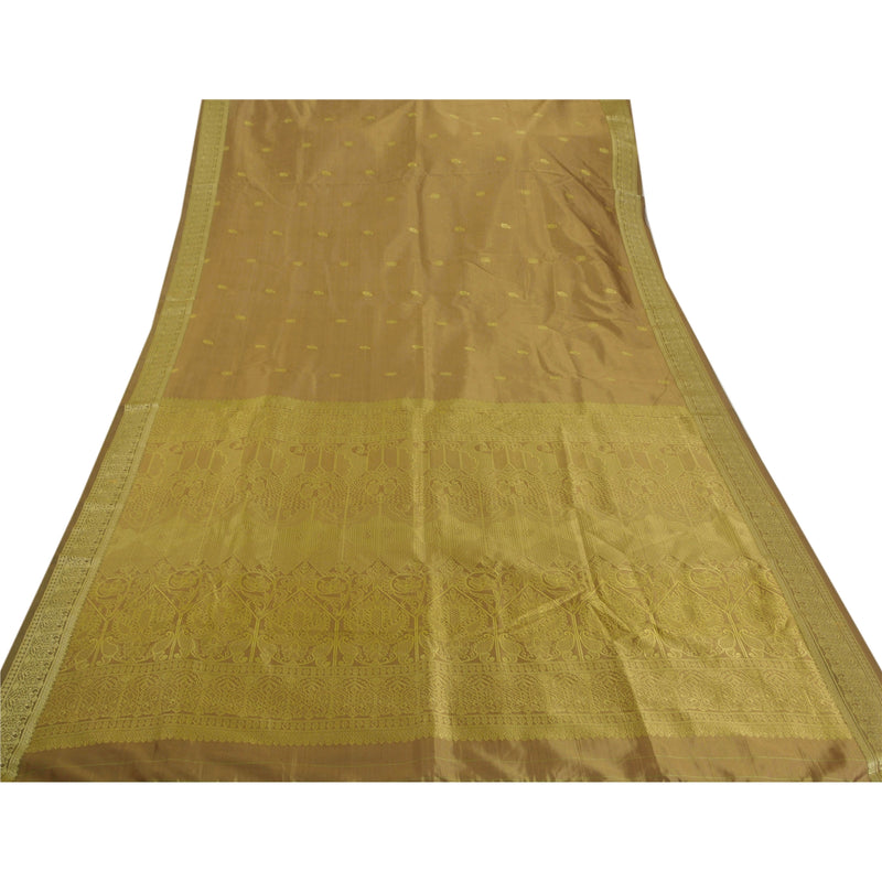 Sanskriti Vintage Green Sarees Art Silk Woven Premium Soft Fabric 5Yd Craft Sari