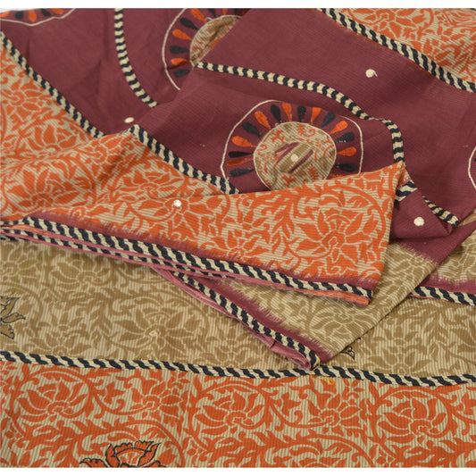 Sanskriti Vintage Multicolor Saree Pure Cotton Hand Beaded Craft Fabric 5yd Sari