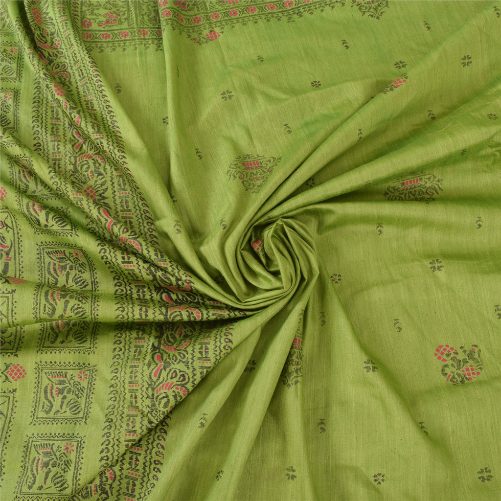 Sanskriti Vintage Green Sarees Art Silk Woven Printed Ethnic Sari Craft Fabric