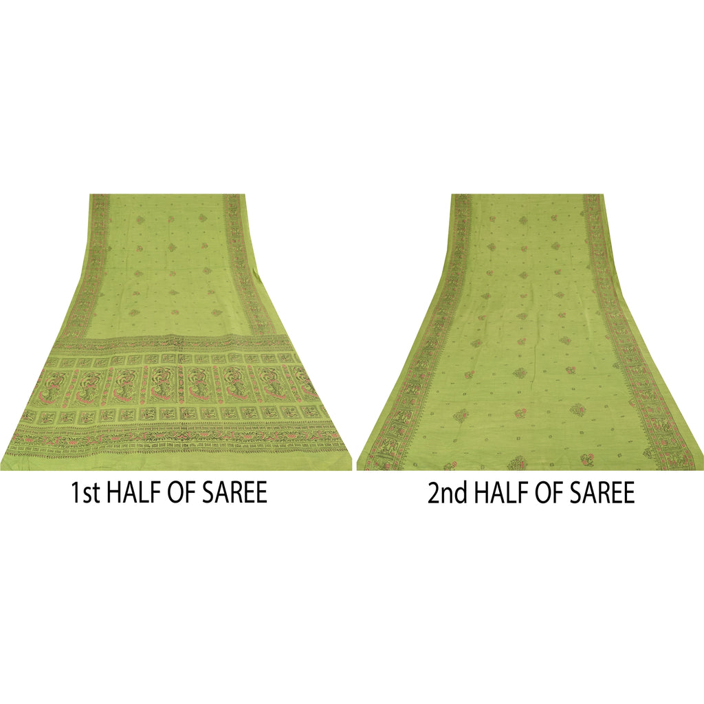 Sanskriti Vintage Green Sarees Art Silk Woven Printed Ethnic Sari Craft Fabric