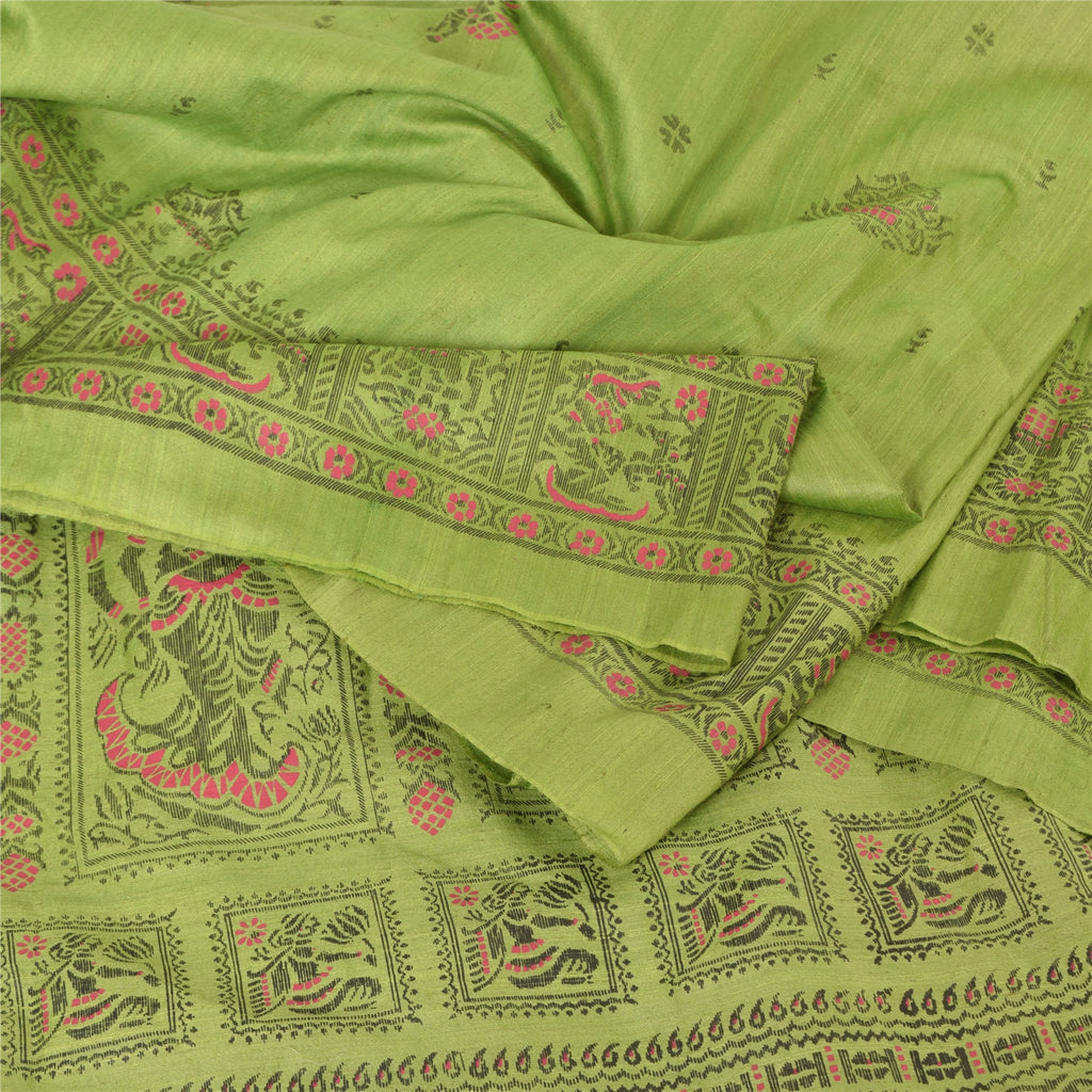 Sanskriti Vintage Green Sarees Art Silk Woven Printed Ethnic Sari Craft Fabric