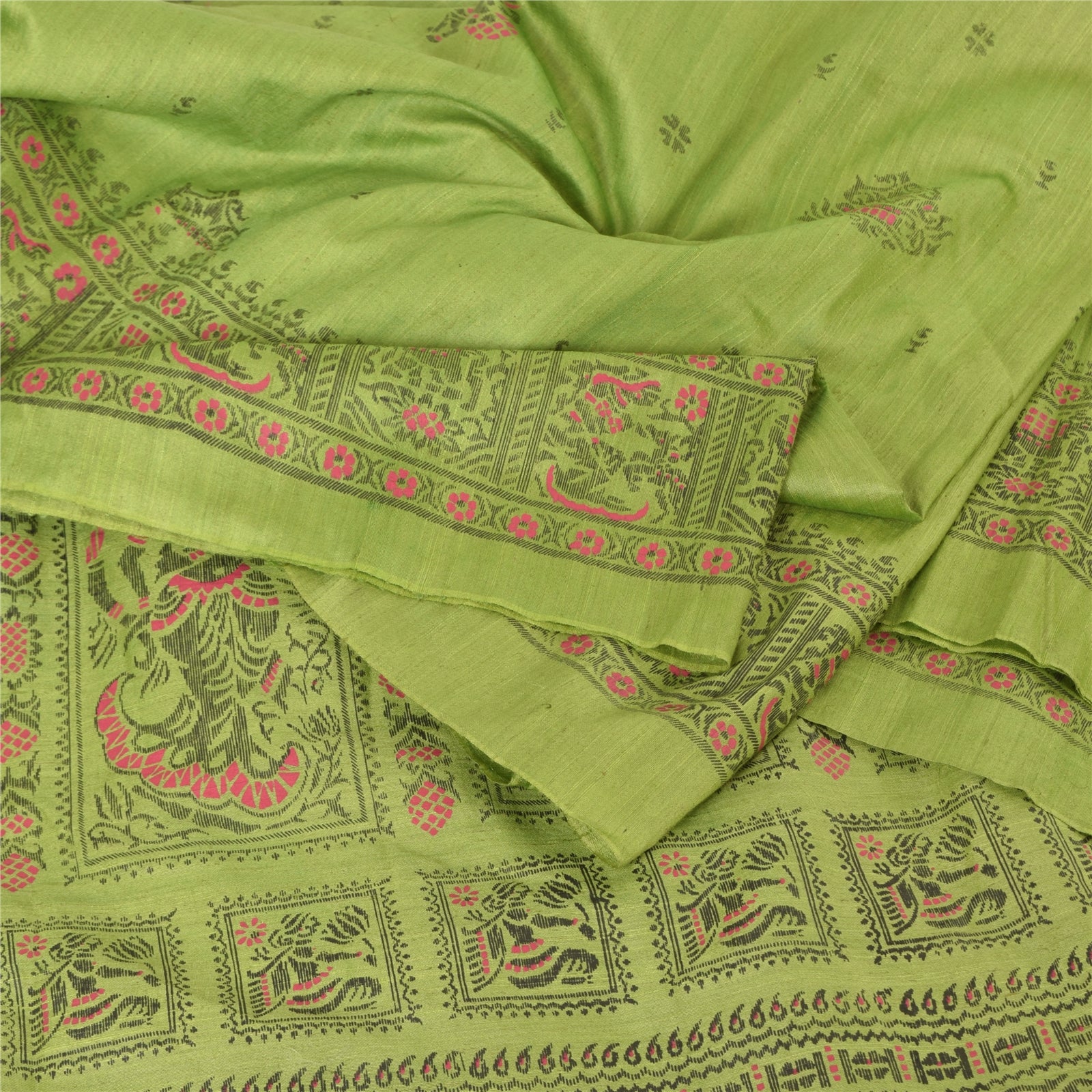 Sanskriti Vintage Green Sarees Art Silk Woven Printed Ethnic Sari Craft Fabric