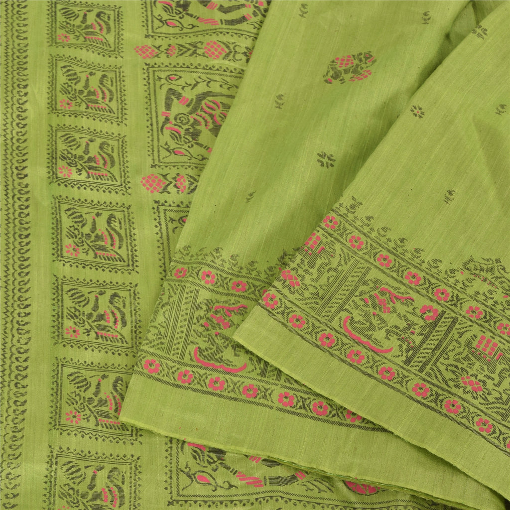 Sanskriti Vintage Green Sarees Art Silk Woven Printed Ethnic Sari Craft Fabric