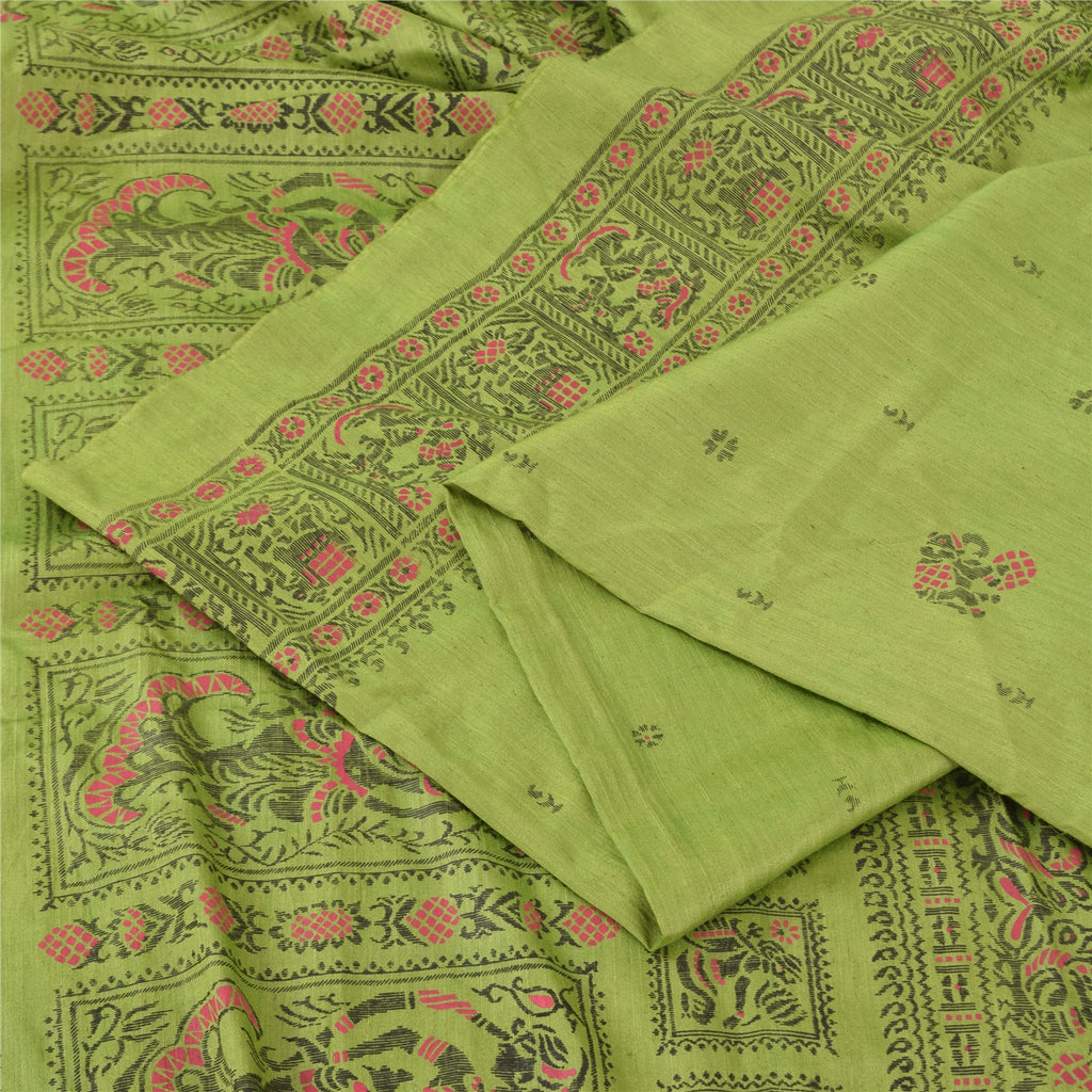 Sanskriti Vintage Green Sarees Art Silk Woven Printed Ethnic Sari Craft Fabric