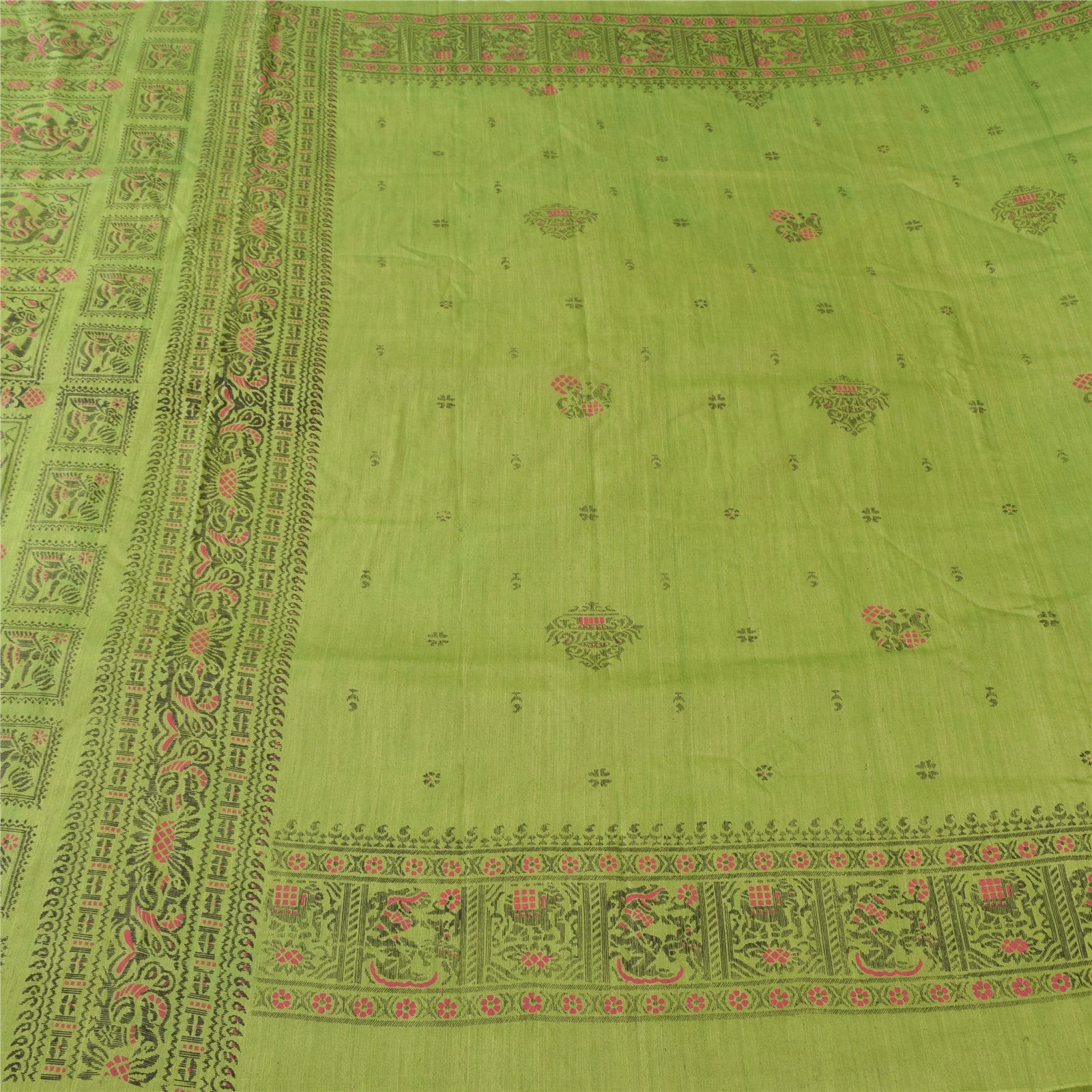Sanskriti Vintage Green Sarees Art Silk Woven Printed Ethnic Sari Craft Fabric