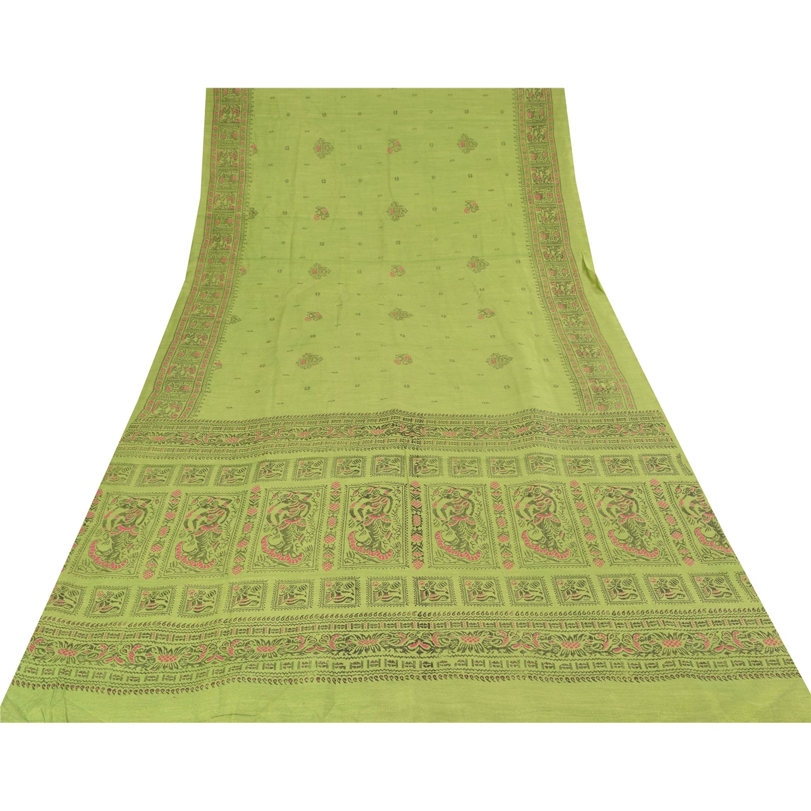 Sanskriti Vintage Green Sarees Art Silk Woven Printed Ethnic Sari Craft Fabric