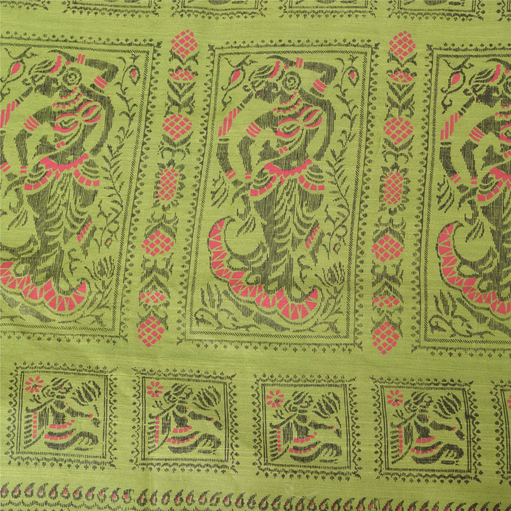 Sanskriti Vintage Green Sarees Art Silk Woven Printed Ethnic Sari Craft Fabric