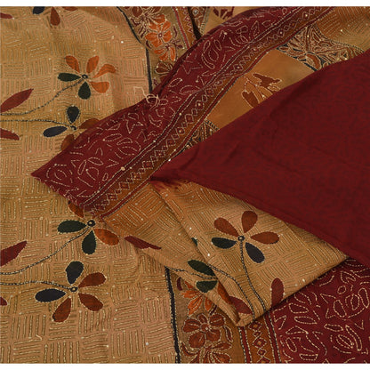Sanskriti Vintage Sarees Pure Georgette Silk Hand Embroidered Fabric Kantha Sari