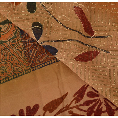 Sanskriti Vintage Sarees Pure Georgette Silk Hand Embroidered Fabric Kantha Sari