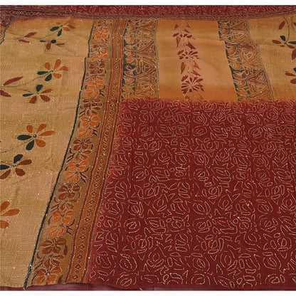 Sanskriti Vintage Sarees Pure Georgette Silk Hand Embroidered Fabric Kantha Sari
