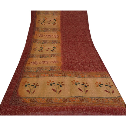 Sanskriti Vintage Sarees Pure Georgette Silk Hand Embroidered Fabric Kantha Sari