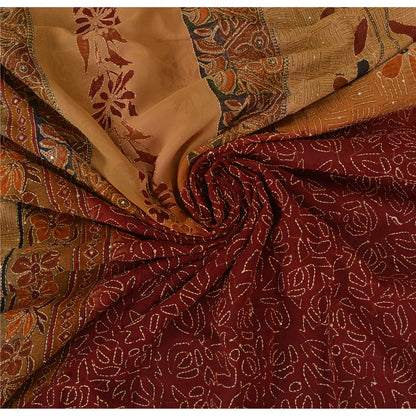 Sanskriti Vintage Sarees Pure Georgette Silk Hand Embroidered Fabric Kantha Sari