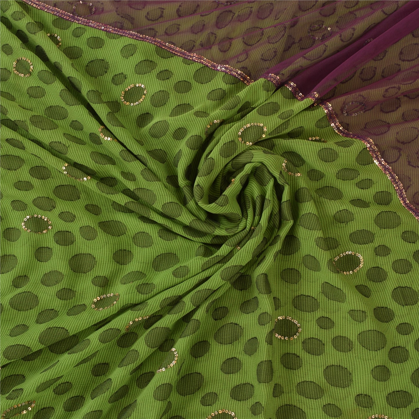 Sanskriti Vintage Sarees Pure Georgette/Net Hand Beaded Woven Craft Fabric Sari